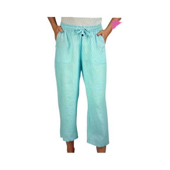 RABE CROP LINEN PANT  BLUE - Picture 1 of 9